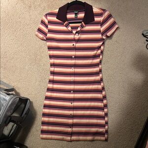 Wildflowers Burgundy and Pink Striped Mini Dress